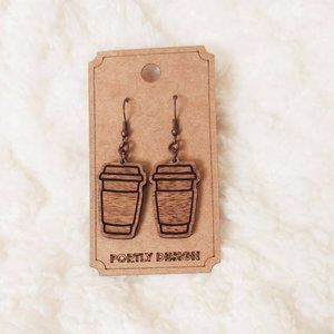 5/$25 Hot Coffee Earrings Dangle Wooden